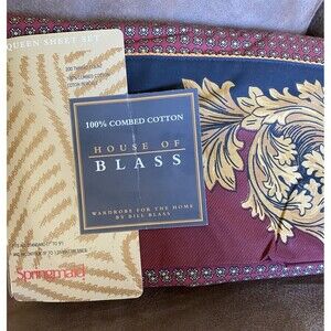 VTG NEW Springmaid Darnley Paisley Gold Burgandy Black Queen Sheet Set Cotton